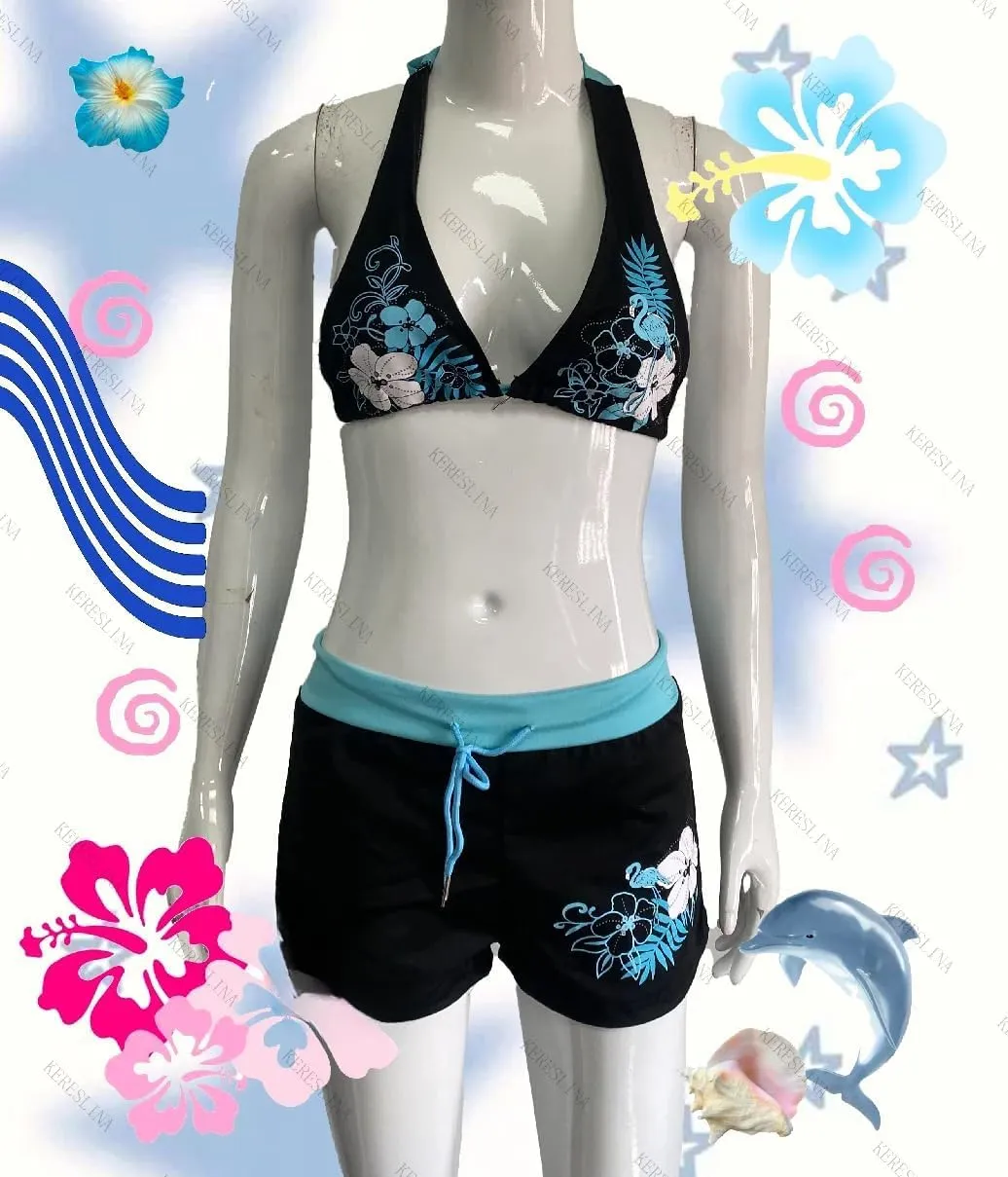 2 Piece Y2k Halter Bikini Shorts Sets Women 2000s Vintage Summer Set Sexy Beach Swimsuit Going Out Outfits