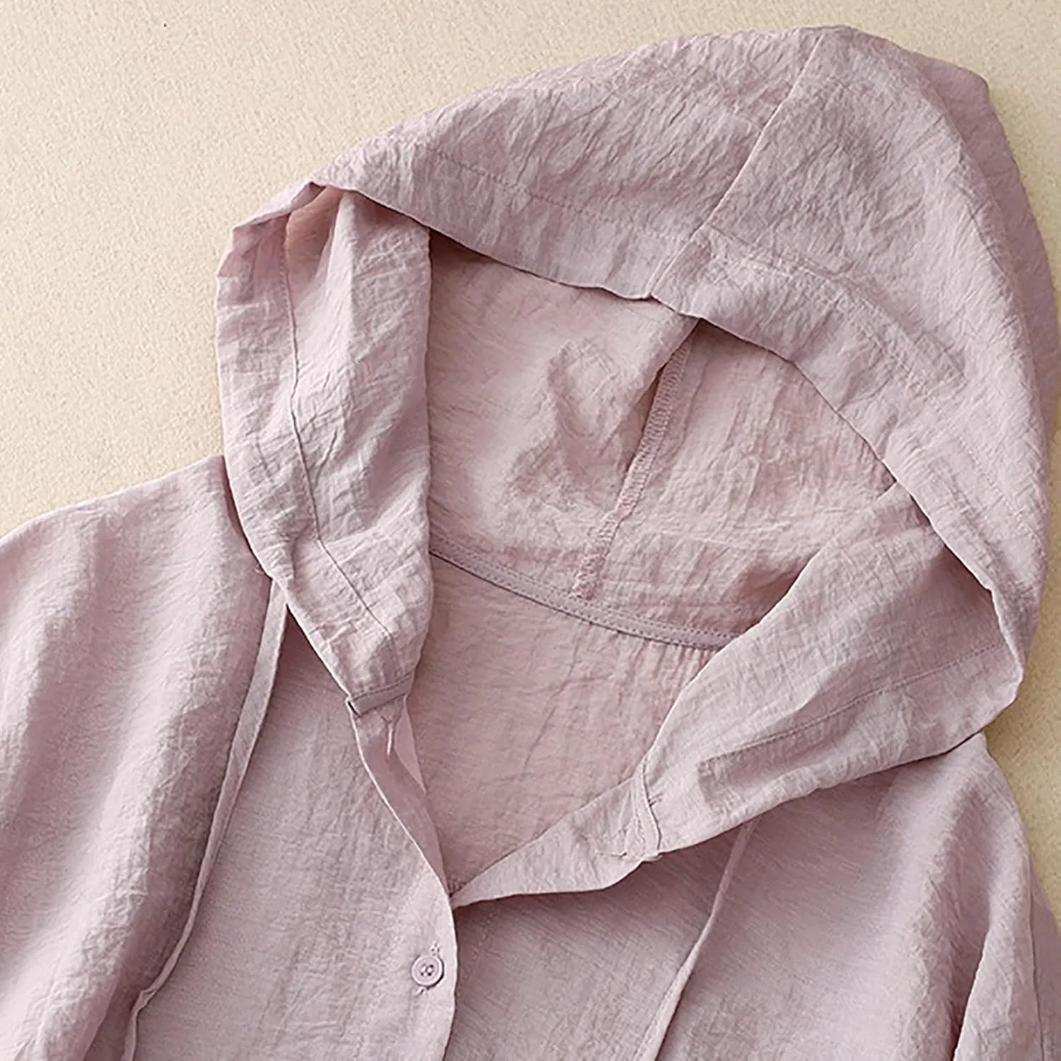 2025 Women Cotton Linen Hoodie Summer Loose Lightweight Drawstring Hooded Top Long Sleeve Button Beach Cover Up Blouses