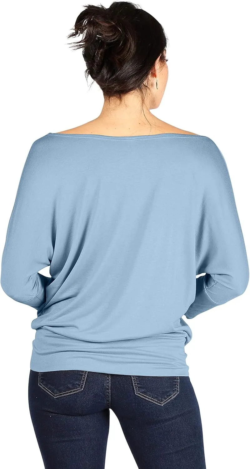 3 Pack Dolman Tops for Women Off The Shoulder Tops Banded Waistband Shirts 3/4 Sleeves Regular and Plus Size Tops Value Pack