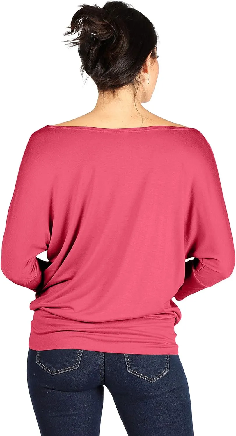 3 Pack Dolman Tops for Women Off The Shoulder Tops Banded Waistband Shirts 3/4 Sleeves Regular and Plus Size Tops Value Pack