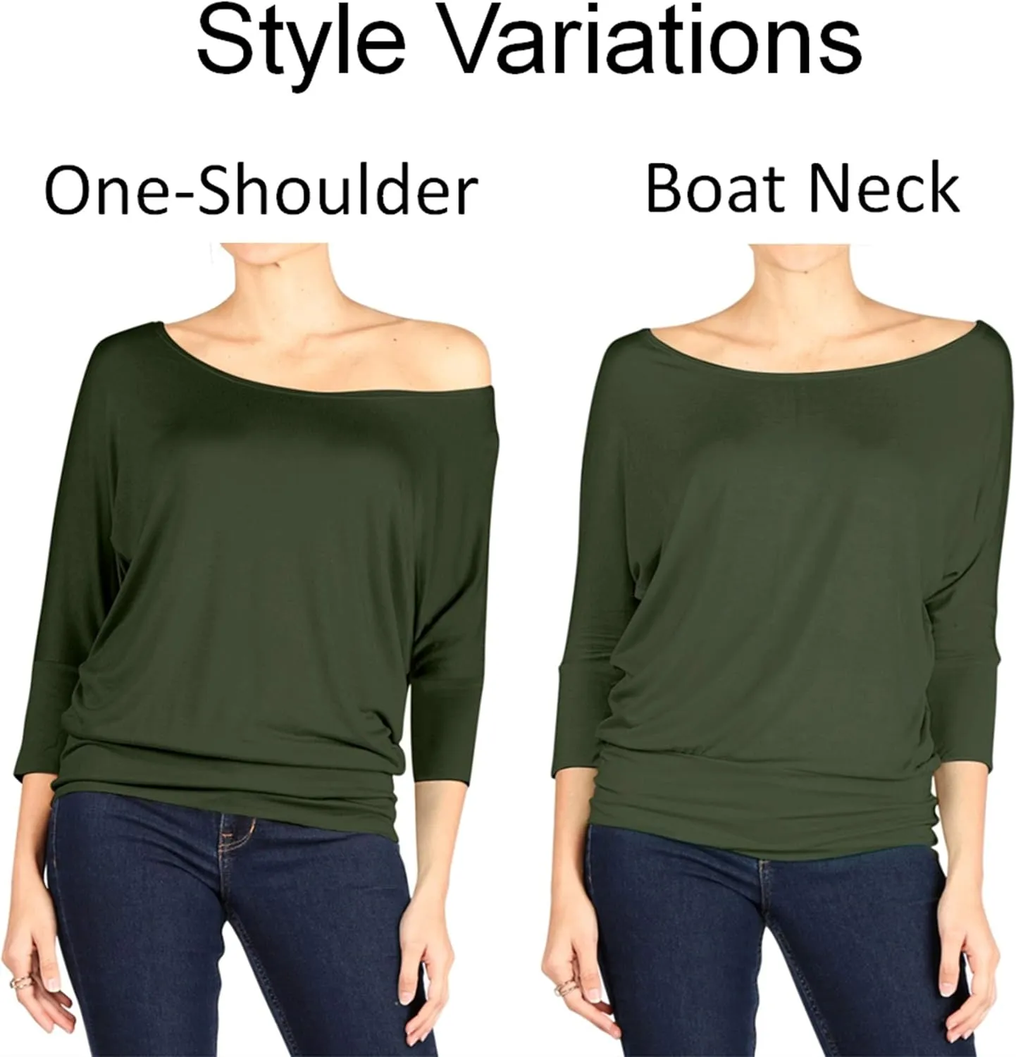 3 Pack Dolman Tops for Women Off The Shoulder Tops Banded Waistband Shirts 3/4 Sleeves Regular and Plus Size Tops Value Pack