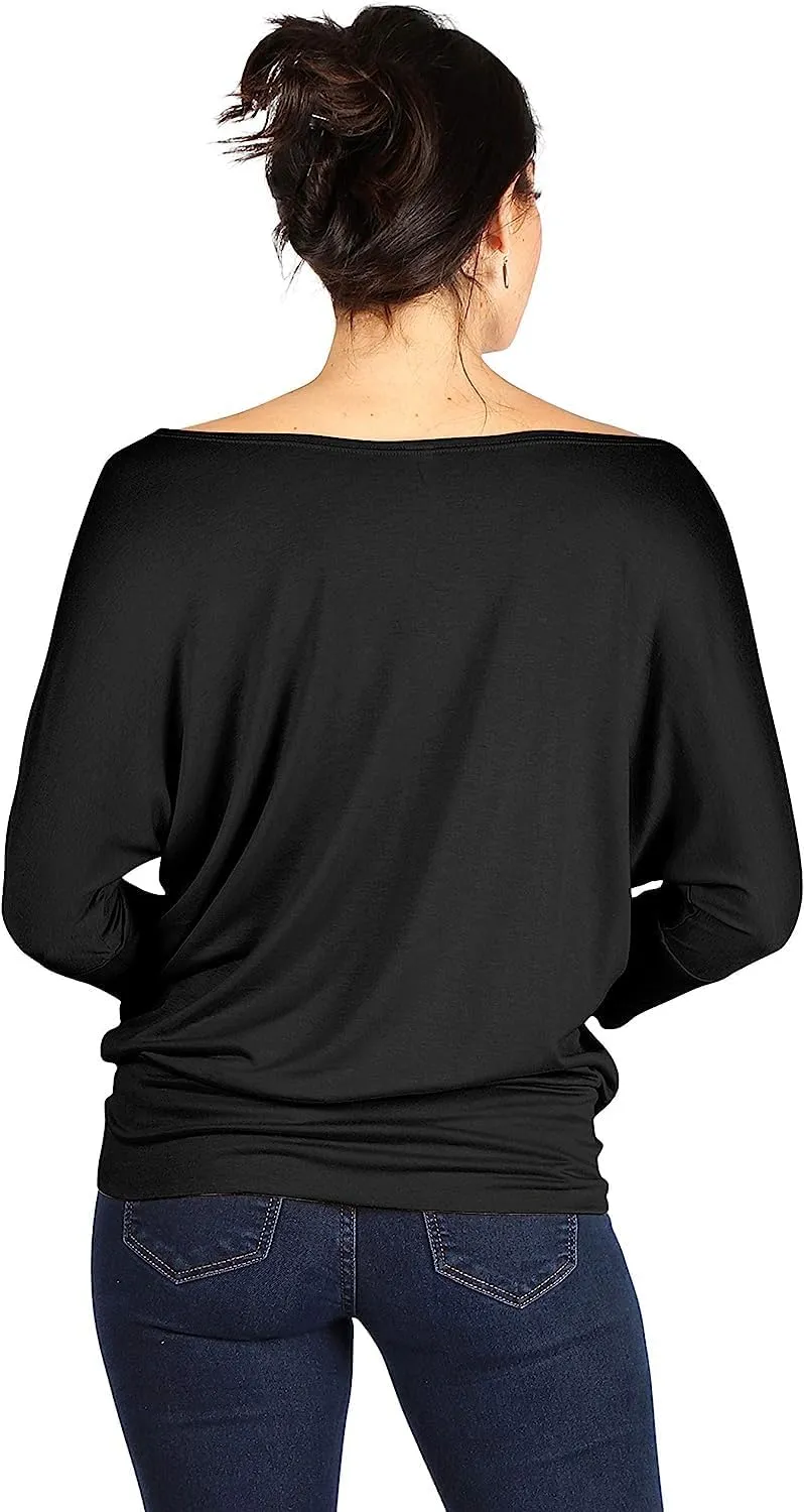 3 Pack Dolman Tops for Women Off The Shoulder Tops Banded Waistband Shirts 3/4 Sleeves Regular and Plus Size Tops Value Pack
