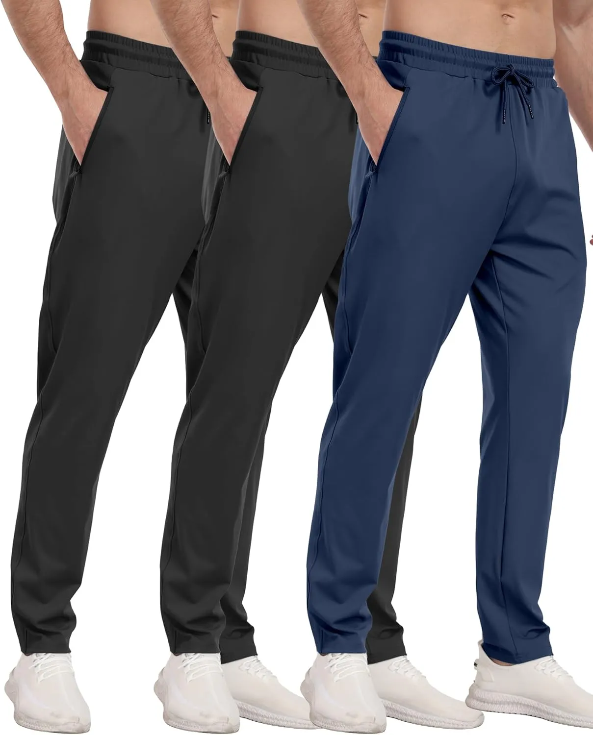 3 Pack Mens Athletic Sweatpants with Zipper Pockets,Workout Gym Joggers Pants for Men Running Jogging Pants