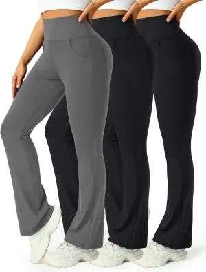 3 Packs Womens High Waist Flare Pants-Flare Yoga PantsYoga Pants with Pockets - High Waist and Wide Leg