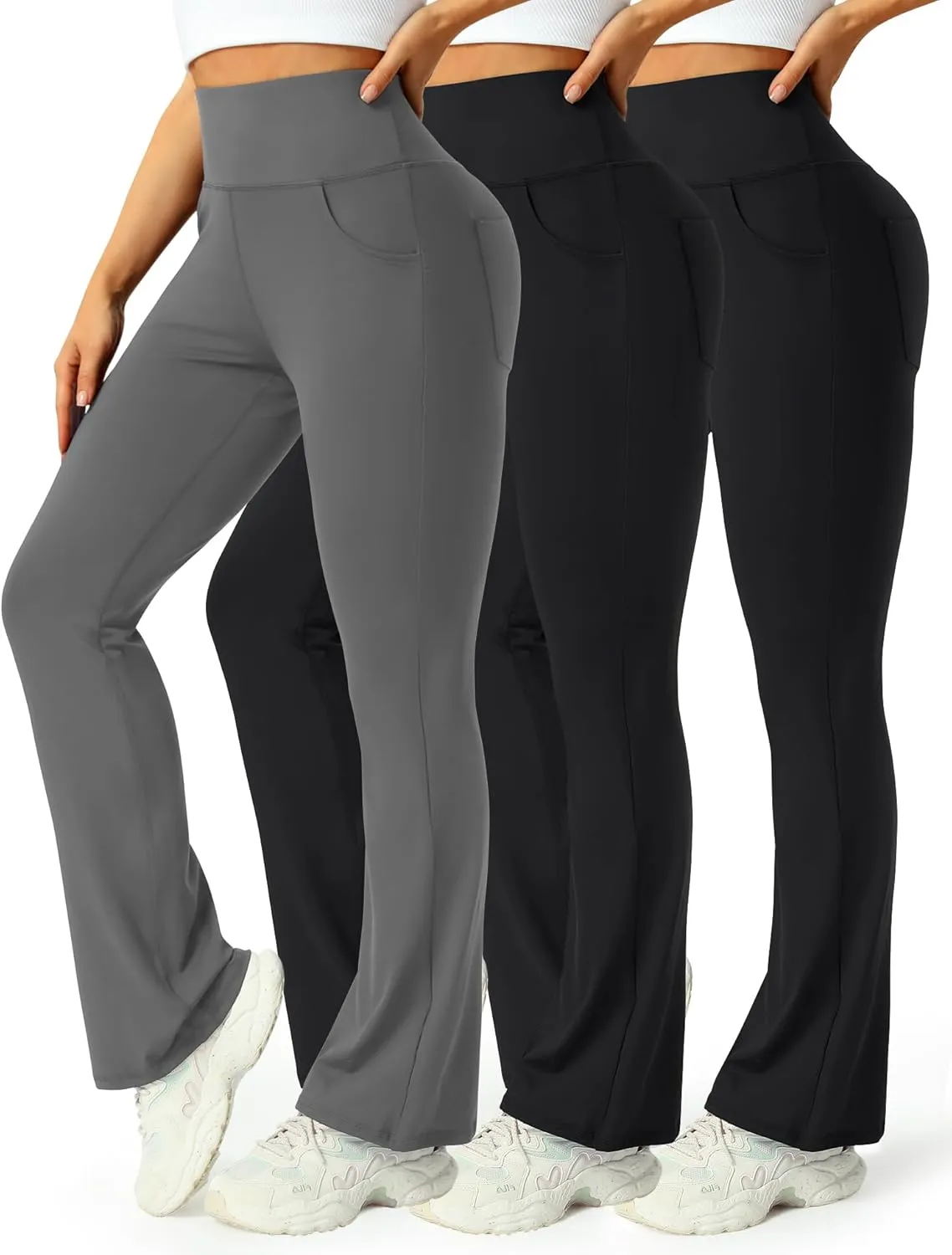 3 Packs Womens High Waist Flare Pants-Flare Yoga PantsYoga Pants with Pockets - High Waist and Wide Leg