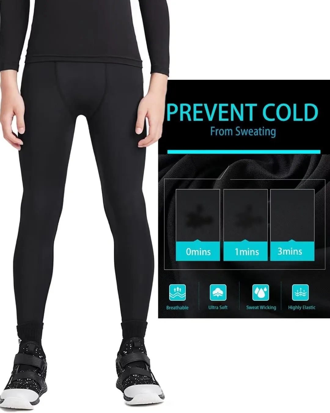4 Pack Youth Boys Compression Pants Leggings Tights Athletic Base Layer Under Pants Gear for Football Sports