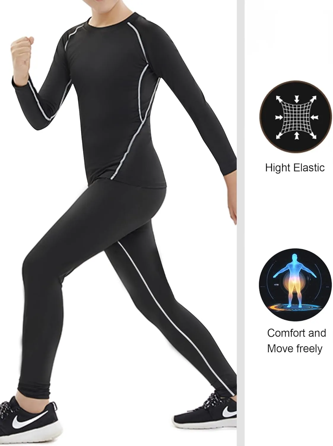 4 Pack Youth Boys Compression Pants Leggings Tights Athletic Base Layer Under Pants Gear for Football Sports