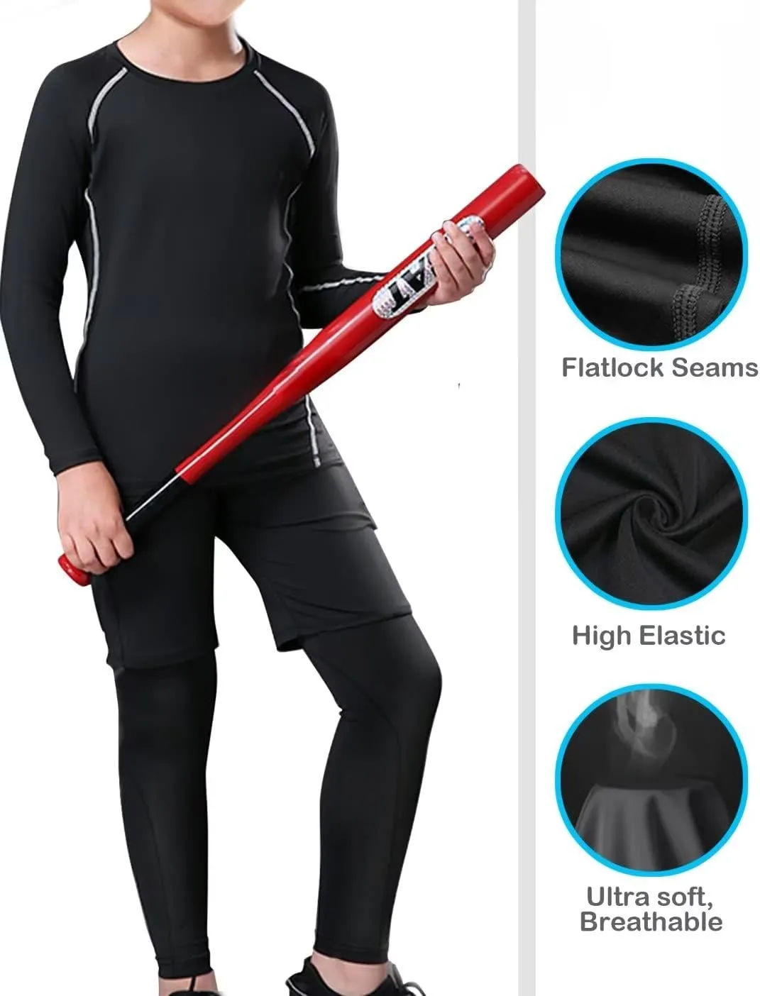 4 Pack Youth Boys Compression Pants Leggings Tights Athletic Base Layer Under Pants Gear for Football Sports