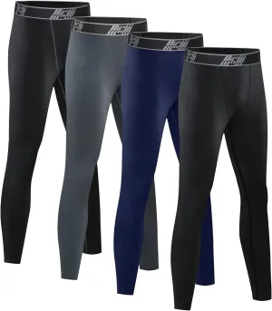 4 Pack Youth Boys Compression Pants Leggings Tights Athletic Base Layer Under Pants Gear for Football Sports