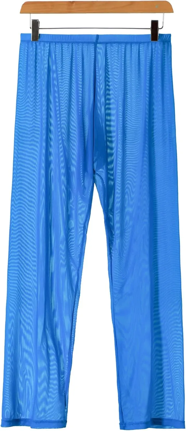 52hertz Men's Mesh See Through Pajama Pants Stretchy Nightwear Sleep Bottoms Lounge Pants
