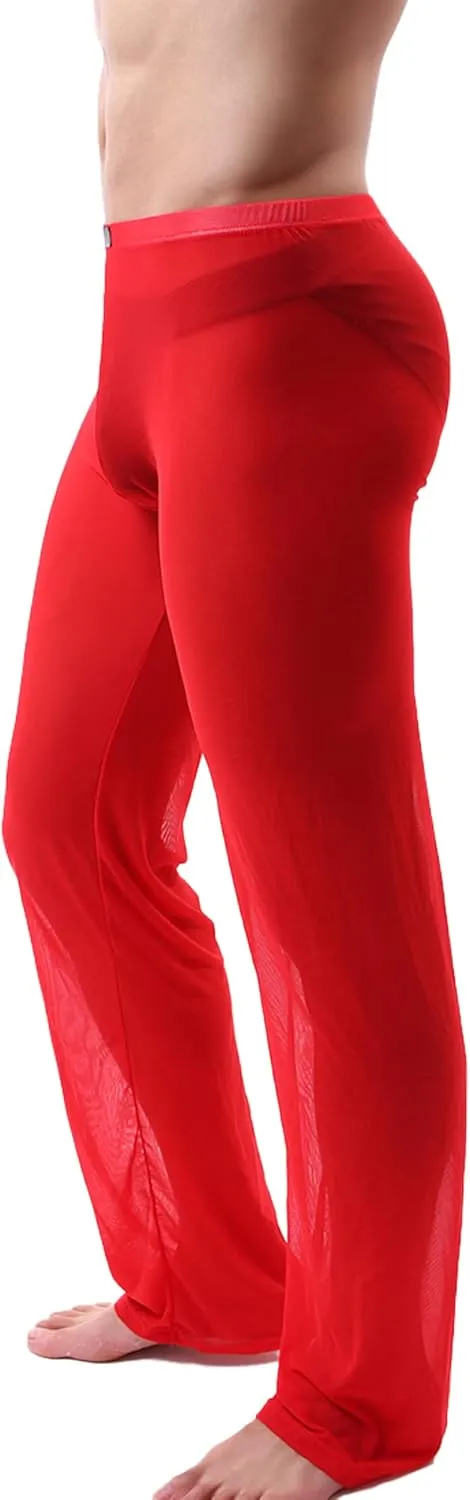 52hertz Men's Mesh See Through Pajama Pants Stretchy Nightwear Sleep Bottoms Lounge Pants