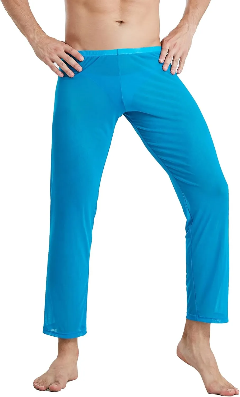 52hertz Men's Mesh See Through Pajama Pants Stretchy Nightwear Sleep Bottoms Lounge Pants