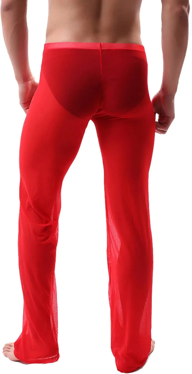 52hertz Men's Mesh See Through Pajama Pants Stretchy Nightwear Sleep Bottoms Lounge Pants