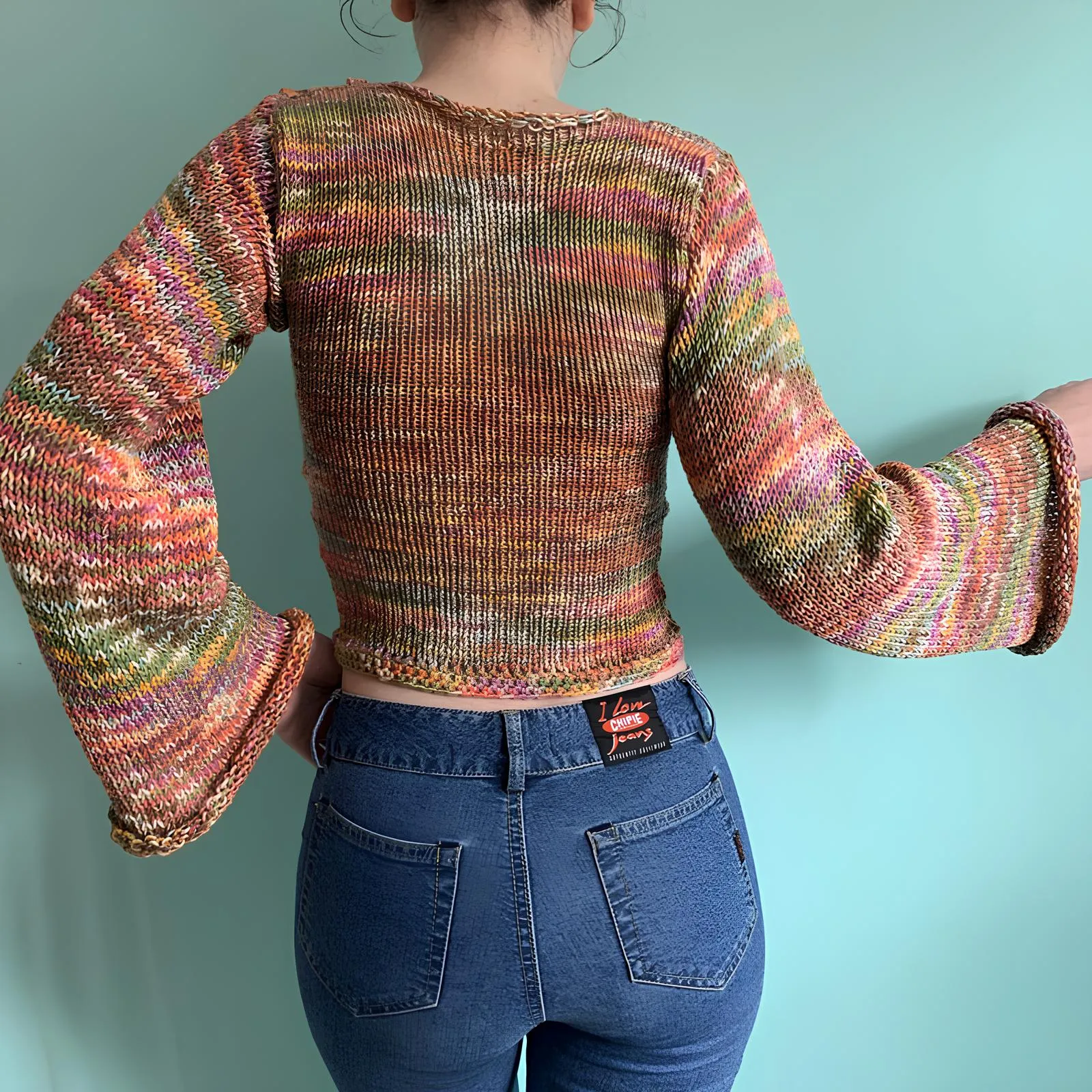 90s Streetwear Color Block Crochet Knit Crop Top  Bold & Trendy