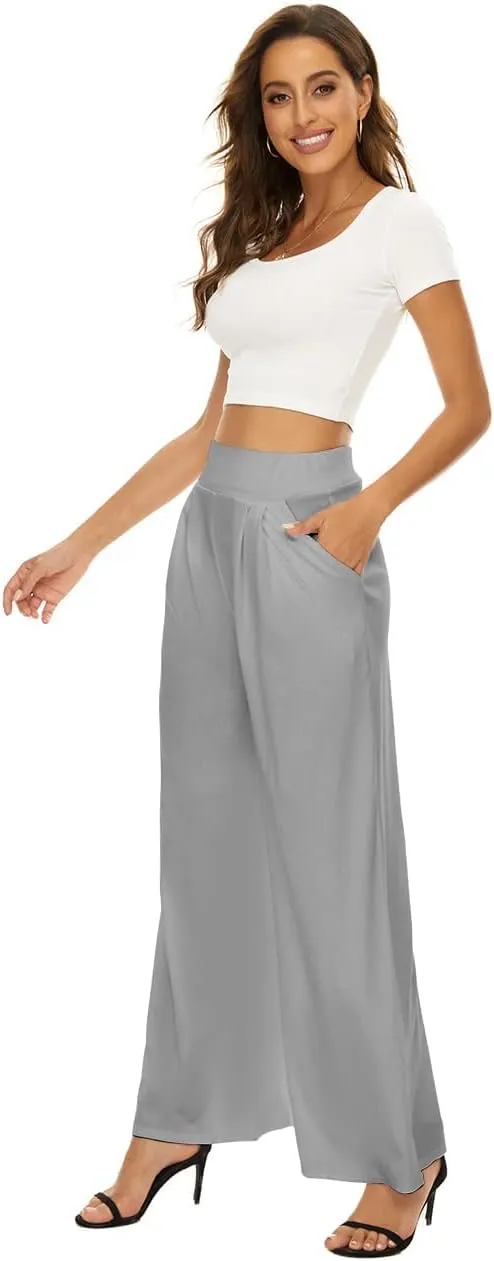 A ADILACA Wide Leg Pants for Women, Palazzo Pants for Women, Womens Casual Lounge Work Business High Waisted Flowy Pants