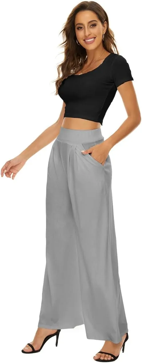 A ADILACA Wide Leg Pants for Women, Palazzo Pants for Women, Womens Casual Lounge Work Business High Waisted Flowy Pants