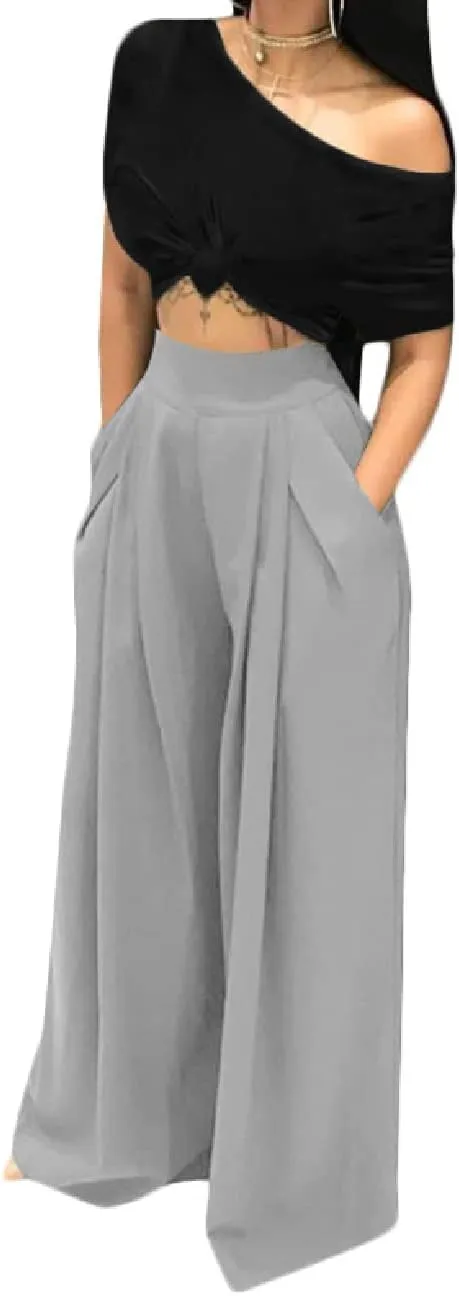 A ADILACA Wide Leg Pants for Women, Palazzo Pants for Women, Womens Casual Lounge Work Business High Waisted Flowy Pants