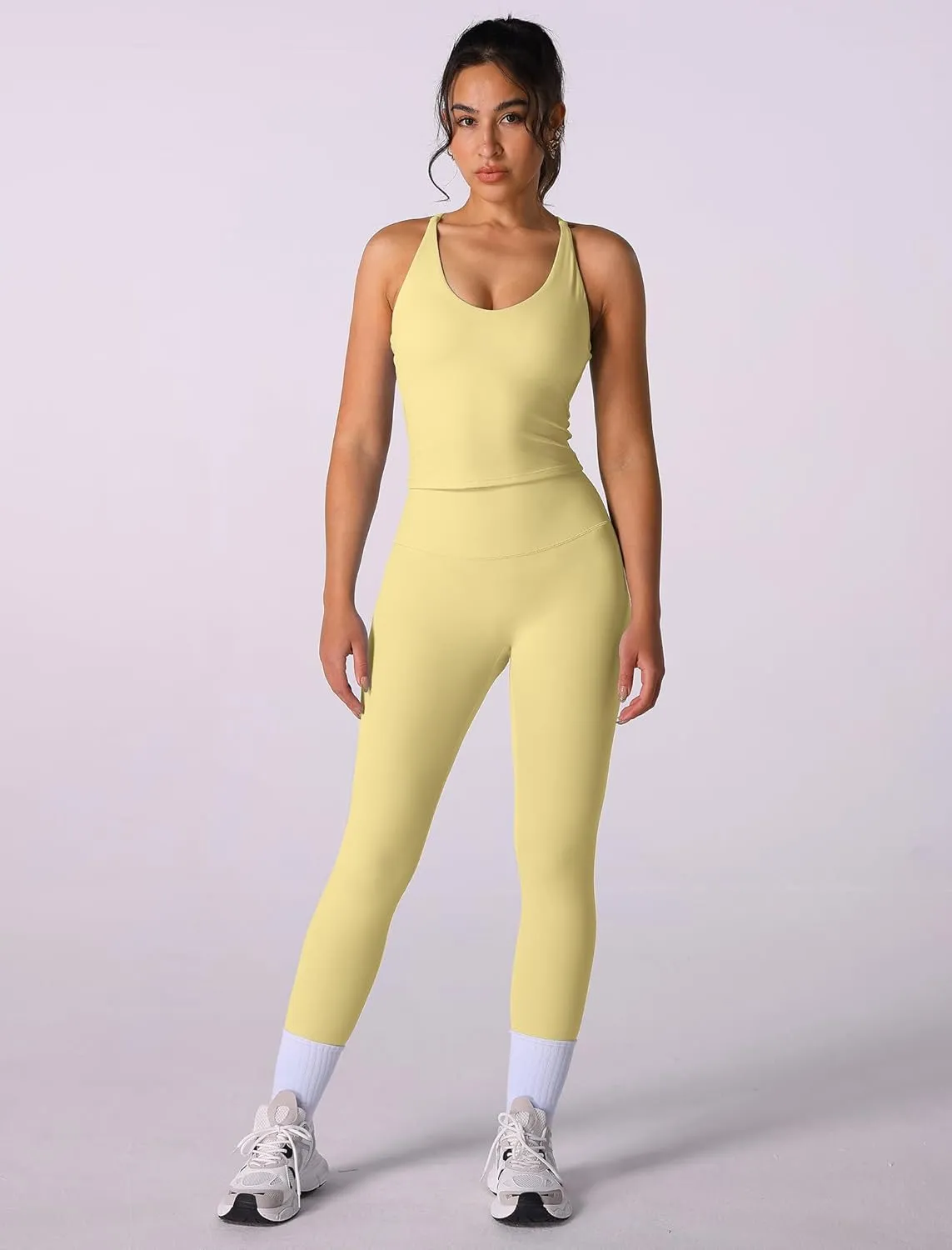 ABOCIW Womens Strappy Workout Tank Top with Built in Bra Backless V Neck Longline Sports Bras Yoga Gym Athletic Tops