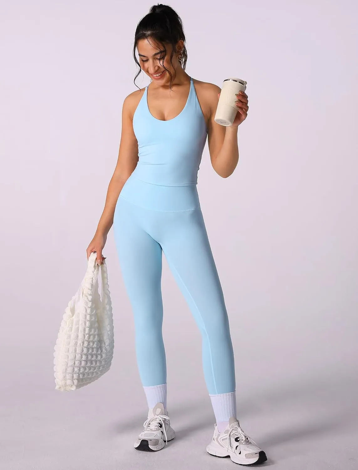 ABOCIW Womens Strappy Workout Tank Top with Built in Bra Backless V Neck Longline Sports Bras Yoga Gym Athletic Tops