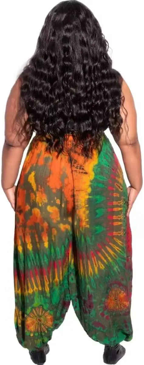 Acatmew Plus Size Harem Pants for Women African Print Casual Bohemian Loose Long Pants with Pocket