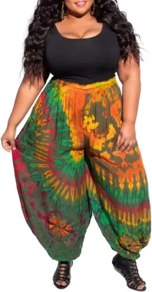 Acatmew Plus Size Harem Pants for Women African Print Casual Bohemian Loose Long Pants with Pocket