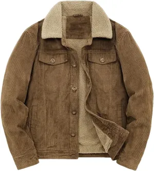 Adhdyuud Male Cotton Padded Warm Jackets Loose Corduroy Short Parka Coat Casual Solid Zip Windbreaker Khaki XXL