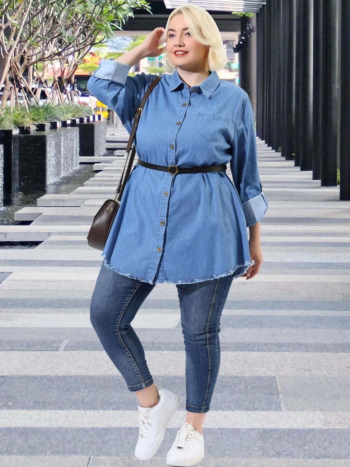 Agnes Orinda Plus Size Shirts for Women Chambray Top Button Down Denim Shirts Tops 2025