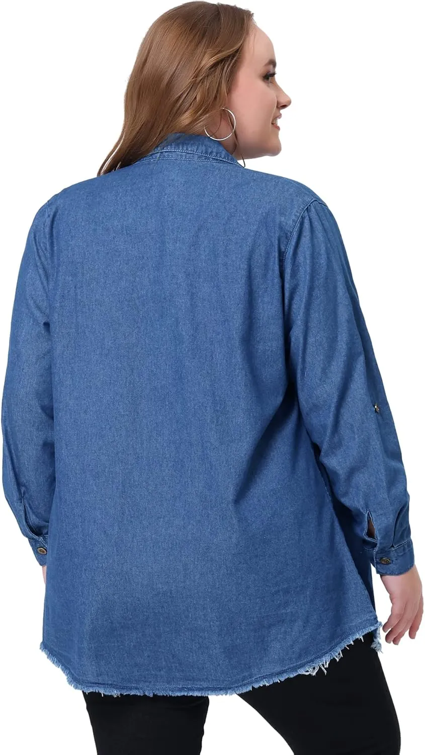 Agnes Orinda Plus Size Shirts for Women Chambray Top Button Down Denim Shirts Tops 2025