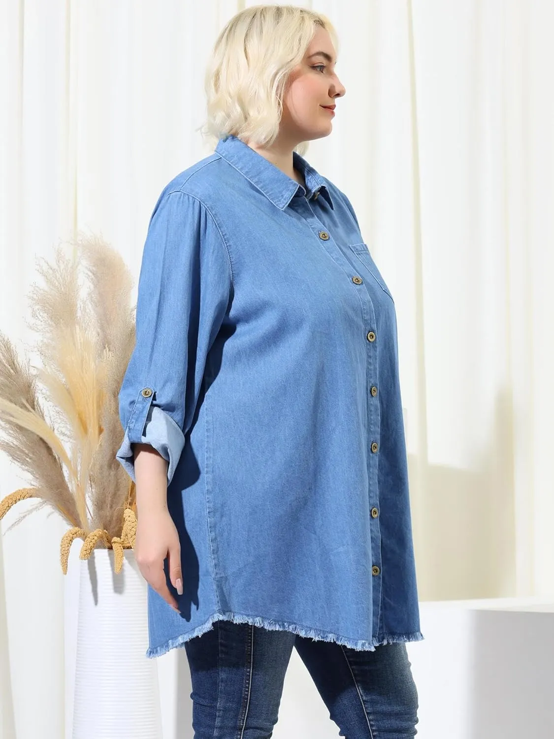 Agnes Orinda Plus Size Shirts for Women Chambray Top Button Down Denim Shirts Tops 2025