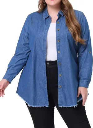 Agnes Orinda Plus Size Shirts for Women Chambray Top Button Down Denim Shirts Tops 2025