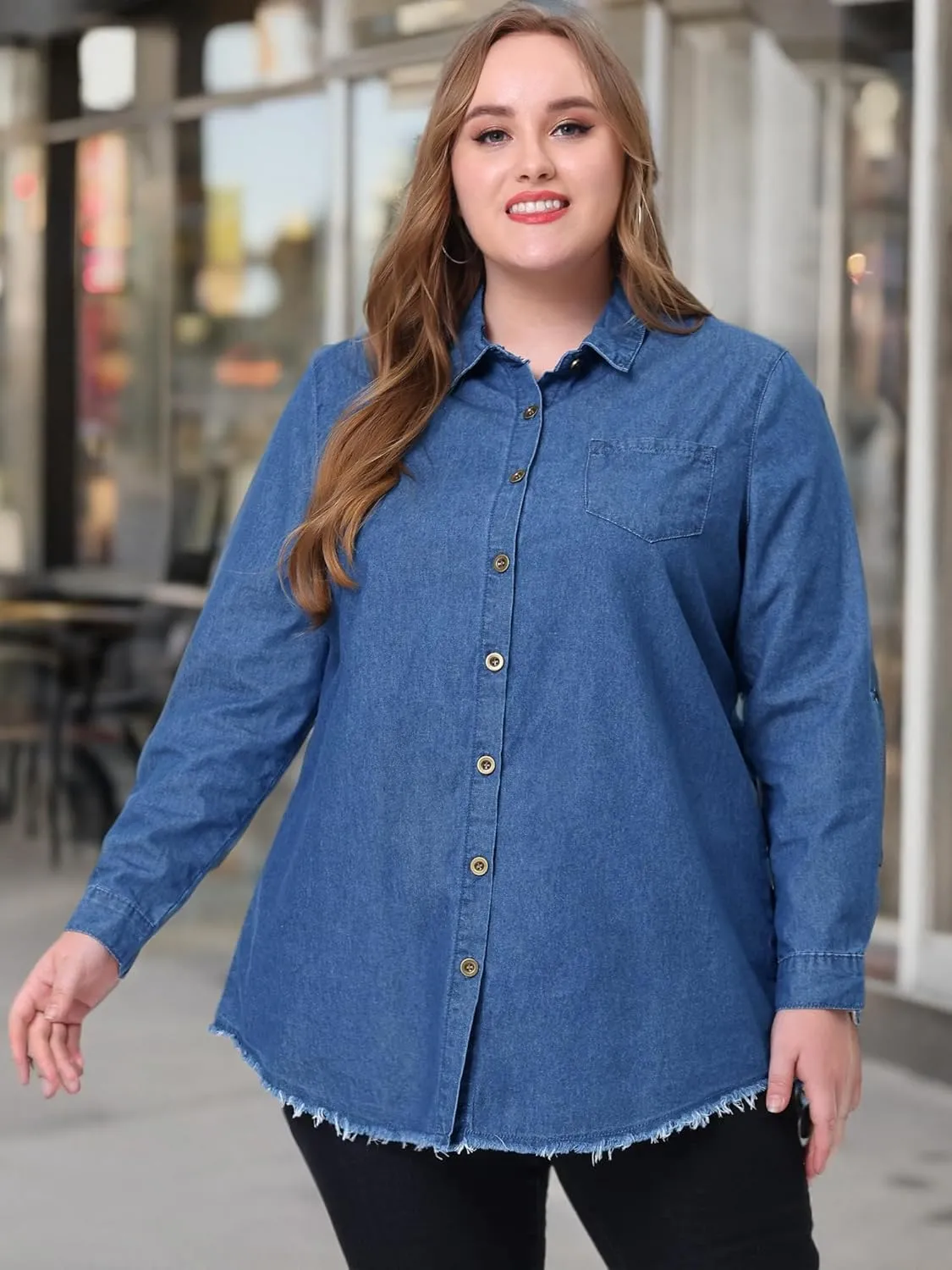 Agnes Orinda Plus Size Shirts for Women Chambray Top Button Down Denim Shirts Tops 2025