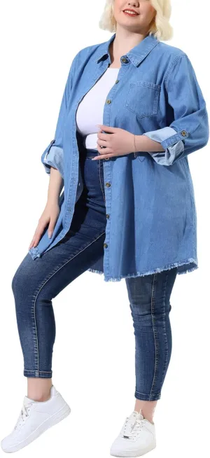 Agnes Orinda Plus Size Shirts for Women Chambray Top Button Down Denim Shirts Tops 2025