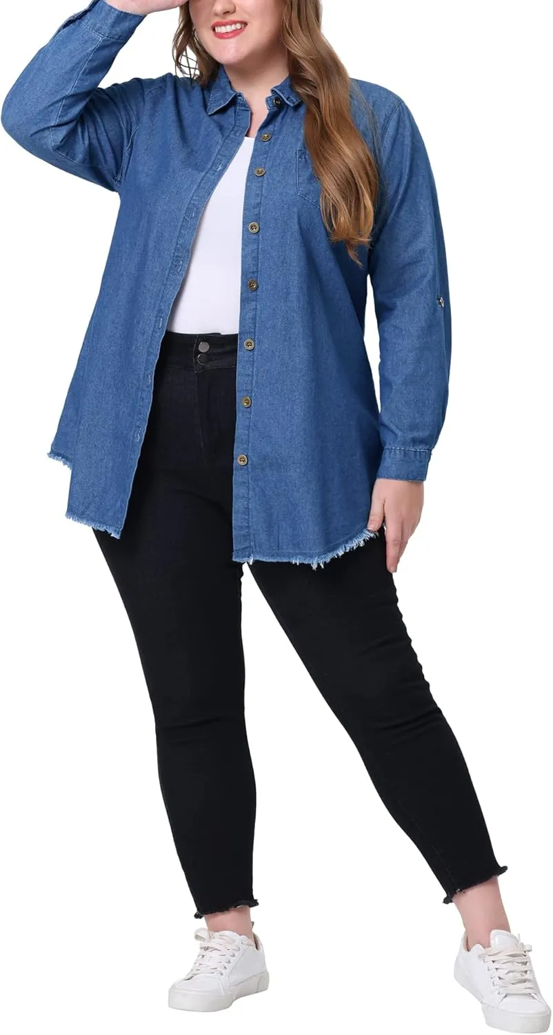 Agnes Orinda Plus Size Shirts for Women Chambray Top Button Down Denim Shirts Tops 2025