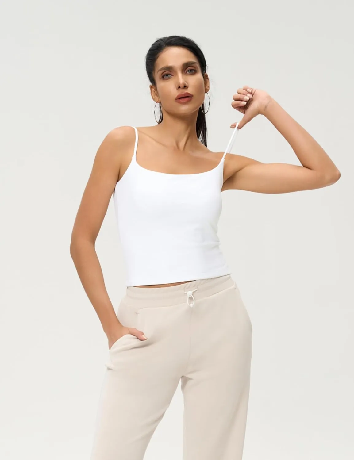AJISAI 2025 Womens Camisole Tops Spaghetti Strap Tank Top Double Lined Adjustable Summer Crop Tops