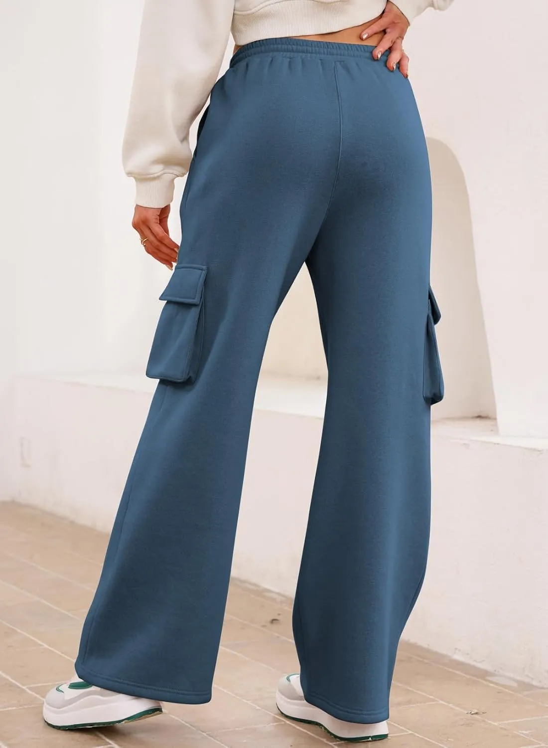 Aleumdr Women High Waisted Drawstring Wide Leg Cargo Pants 2025 Trendy Casual Baggy Joggers Pants with Pockets