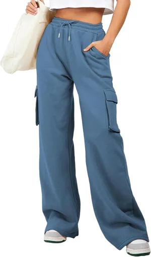 Aleumdr Women High Waisted Drawstring Wide Leg Cargo Pants 2025 Trendy Casual Baggy Joggers Pants with Pockets