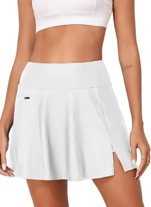 Aleumdr Women's 3" High Waisted Swim Skirt with Zipper Pockets Tummy Control Side Split Bathing Suit Swimsuit Tankini Bottoms