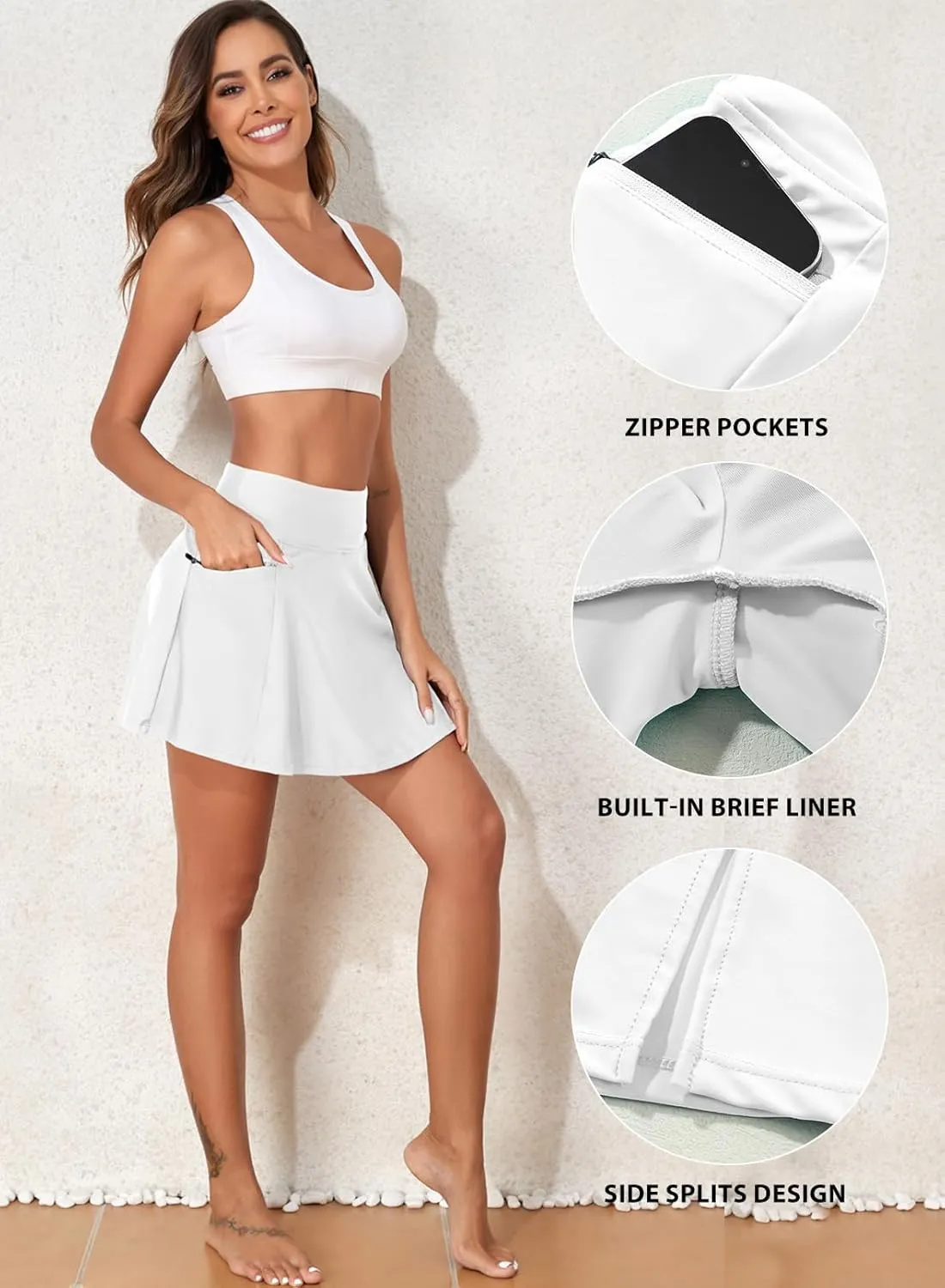Aleumdr Women's 3" High Waisted Swim Skirt with Zipper Pockets Tummy Control Side Split Bathing Suit Swimsuit Tankini Bottoms