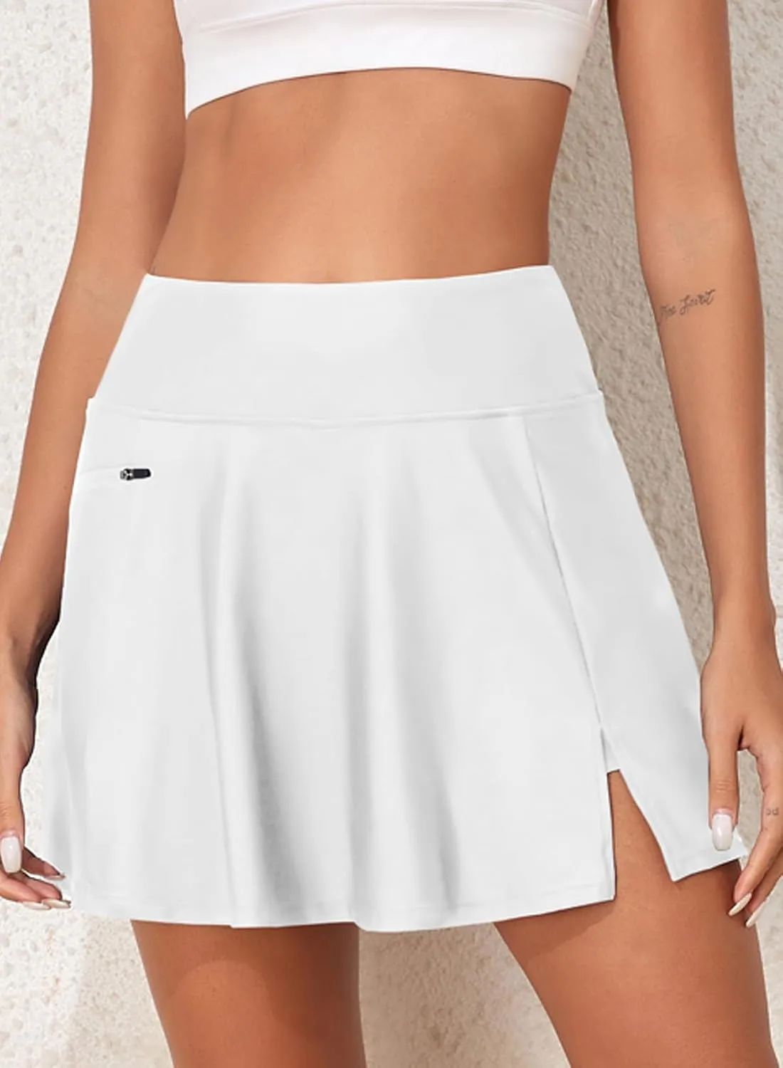 Aleumdr Women's 3" High Waisted Swim Skirt with Zipper Pockets Tummy Control Side Split Bathing Suit Swimsuit Tankini Bottoms