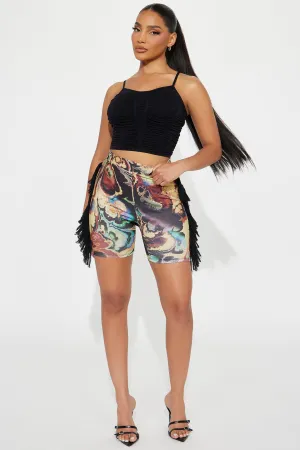 All At Once Fringe Biker Short - Yellow/combo