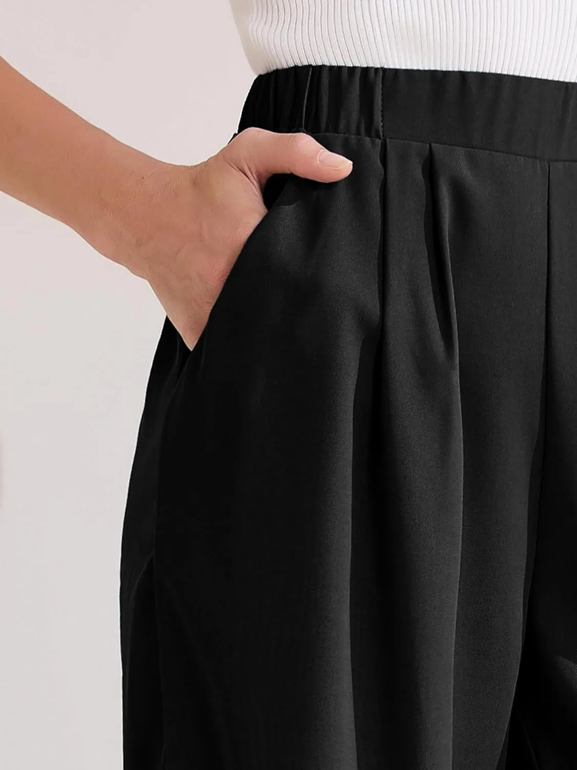 Allegra K Women's Straight Work Pant Elastic High Waist Business Casual Solid Ankle Pant Trouser