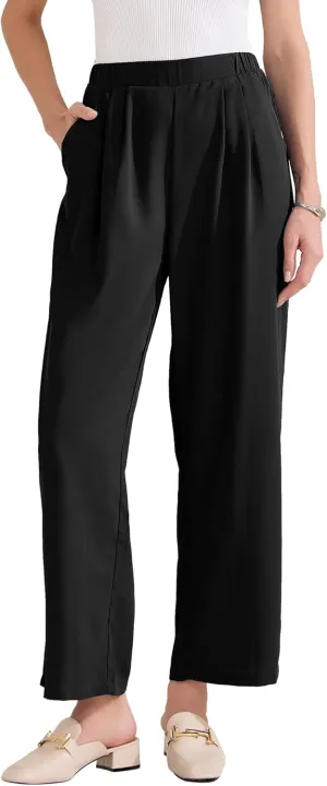 Allegra K Women's Straight Work Pant Elastic High Waist Business Casual Solid Ankle Pant Trouser