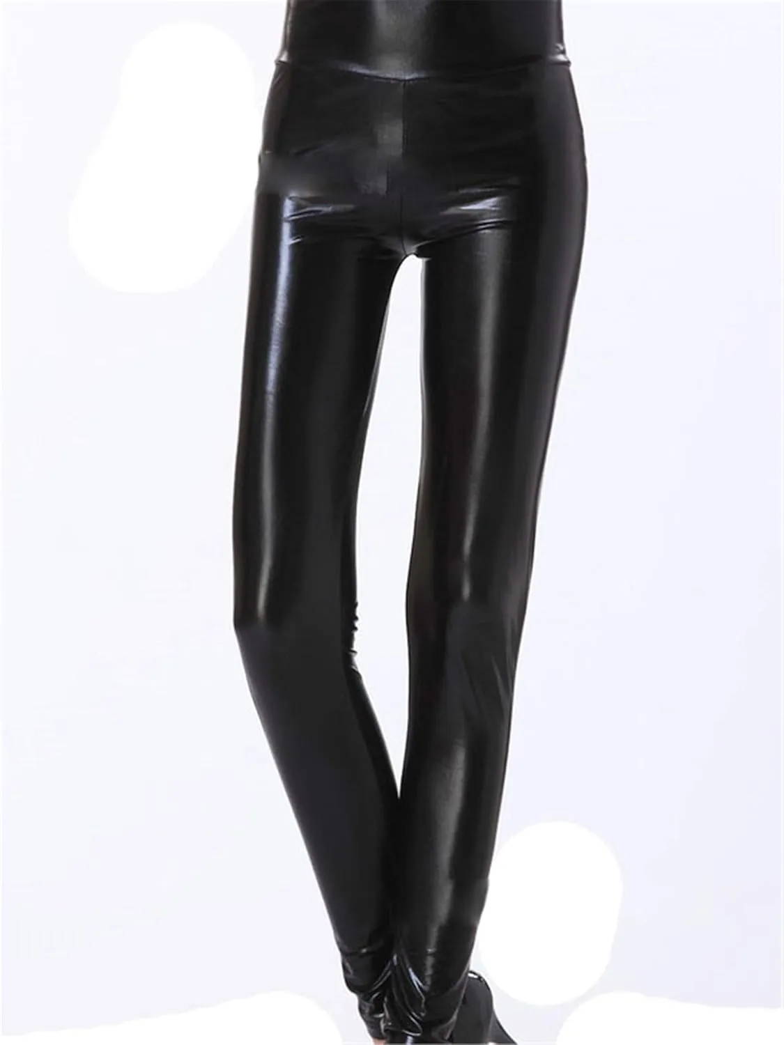 Andongnywell Womens Faux Leather Leggings Pants Uplifting Hip High Waist Tummy Slim Sexy Reflective Trousers