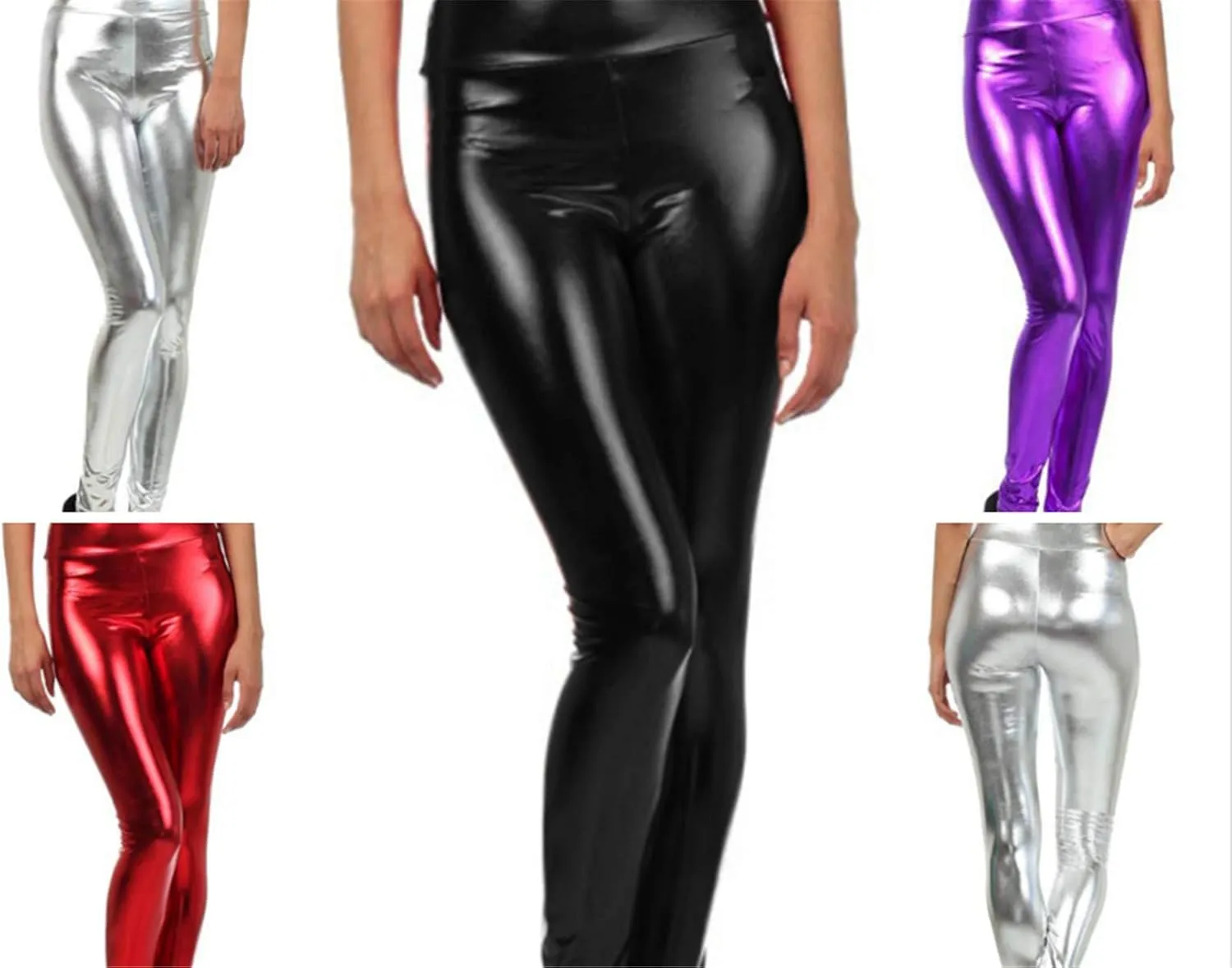 Andongnywell Womens Faux Leather Leggings Pants Uplifting Hip High Waist Tummy Slim Sexy Reflective Trousers