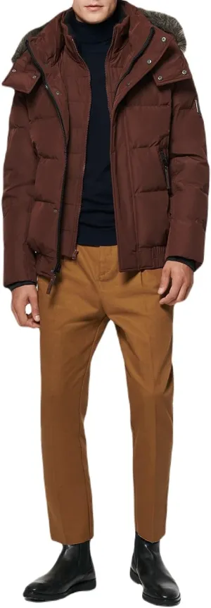 Andrew Marc Men's Short Quilted Inner Bib Attached Umbra Down Bomber with Hybrid Down Fill