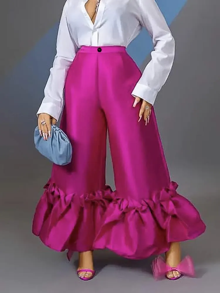AOMEI Women's Shiny High Waist Flare Pants Wide Leg Bell Bottoms Trousers
