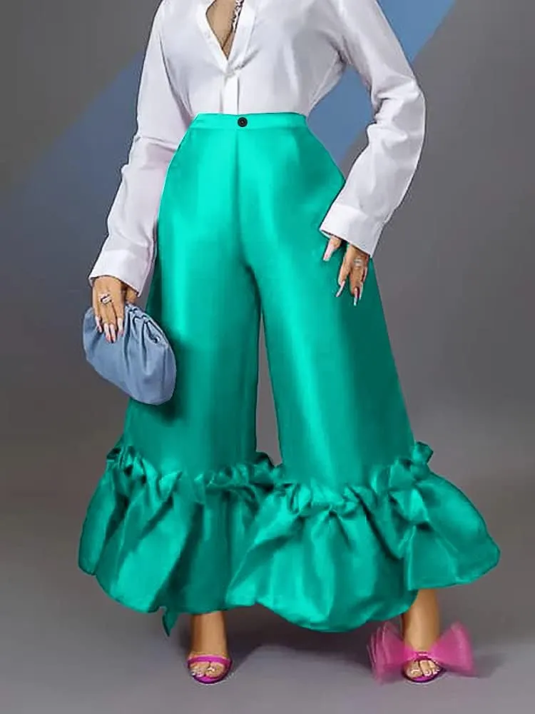 AOMEI Women's Shiny High Waist Flare Pants Wide Leg Bell Bottoms Trousers