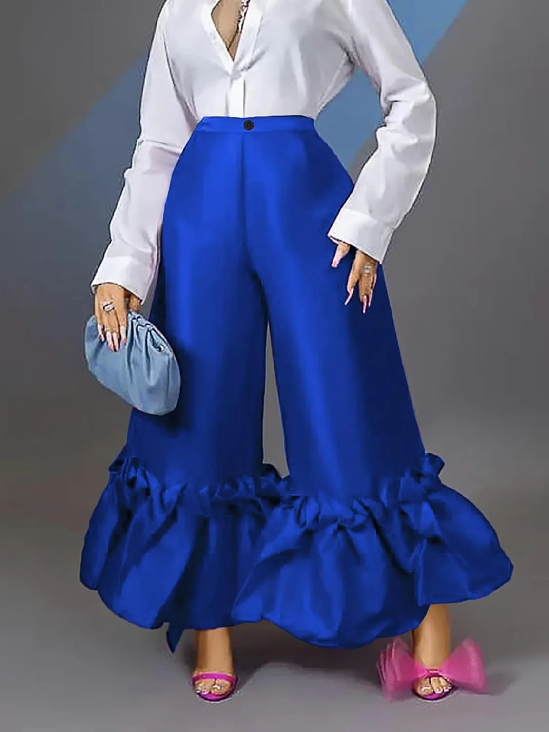 AOMEI Women's Shiny High Waist Flare Pants Wide Leg Bell Bottoms Trousers