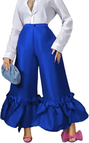 AOMEI Women's Shiny High Waist Flare Pants Wide Leg Bell Bottoms Trousers