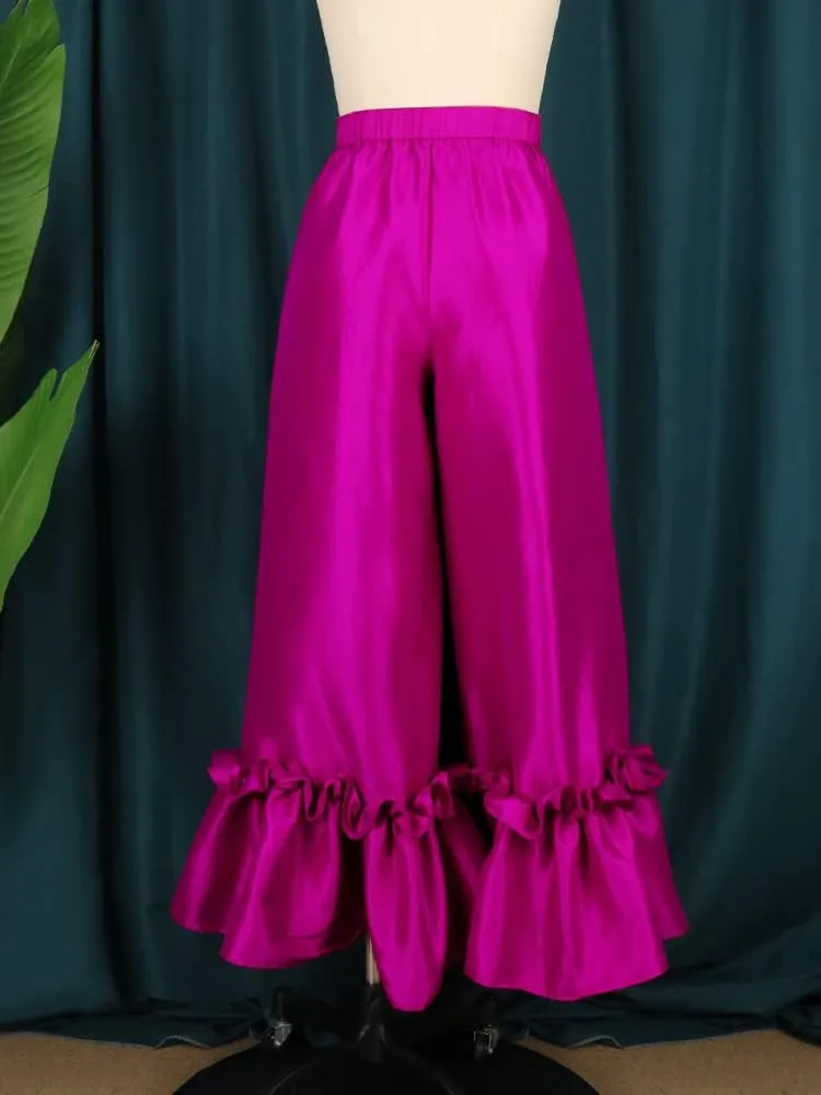 AOMEI Women's Shiny High Waist Flare Pants Wide Leg Bell Bottoms Trousers